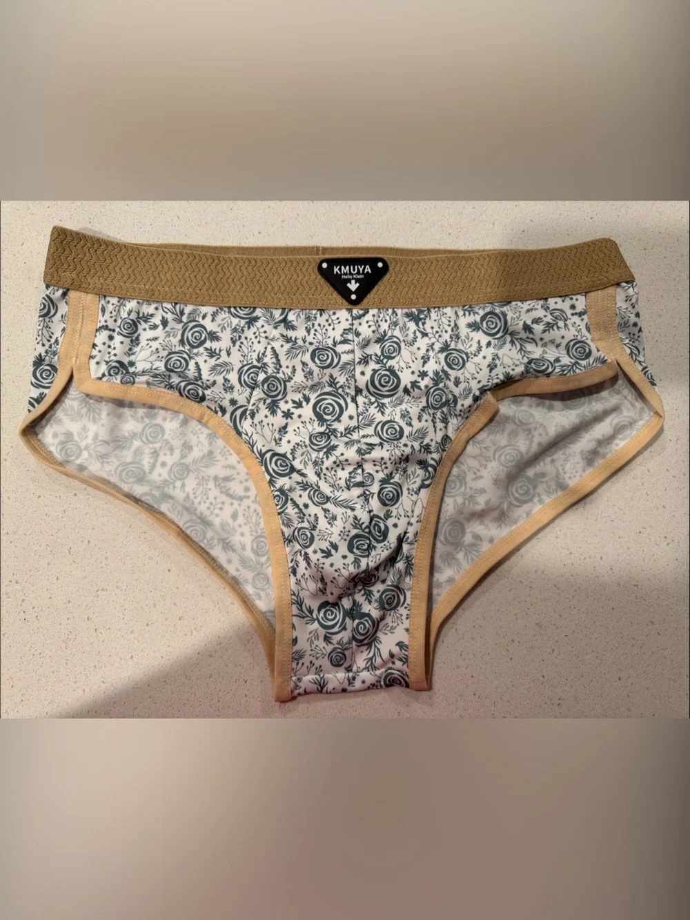 Floral Bikini Bottoms with Tan Trim